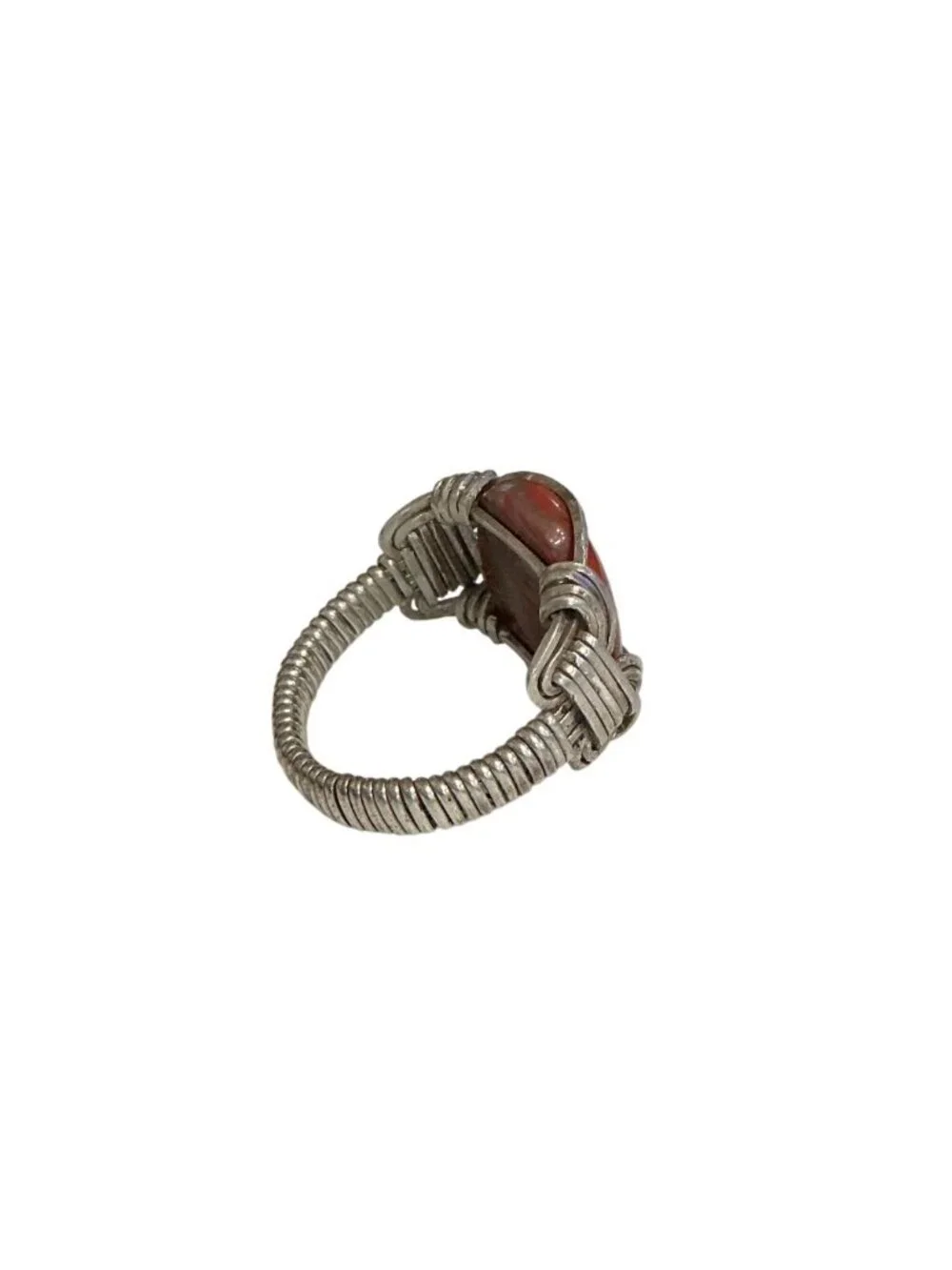 Wire Wrapped Agate Ring Size 7.75 Handmade Jewelry